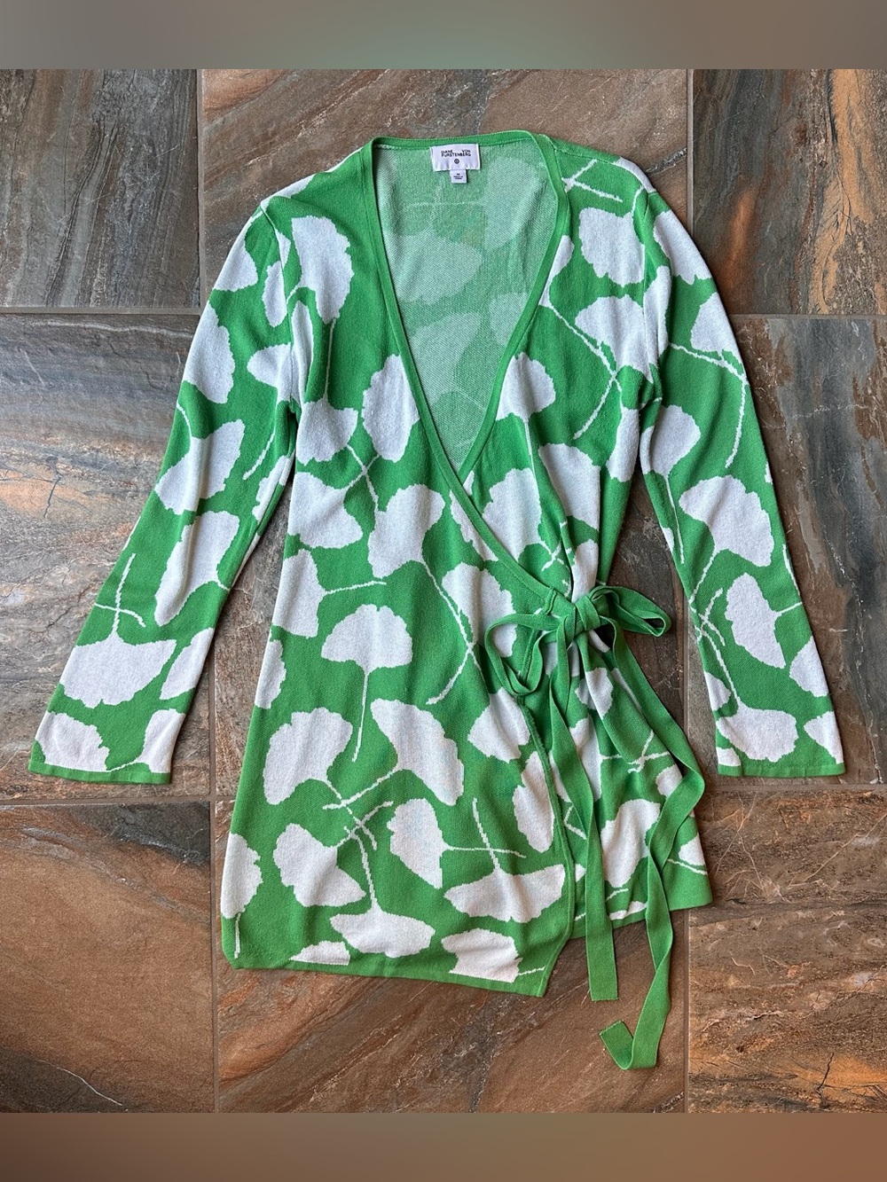 DVF for Target Ginkgo Leaf Green Knit Wrap Dress Mini Sweater Dress Medium M
